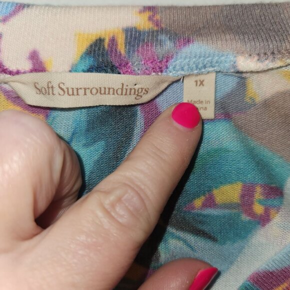 Soft Surroundings Women's 1X Yellow Floral Long Sleeve Tunic Sweater 2133 - Picture 5 of 7